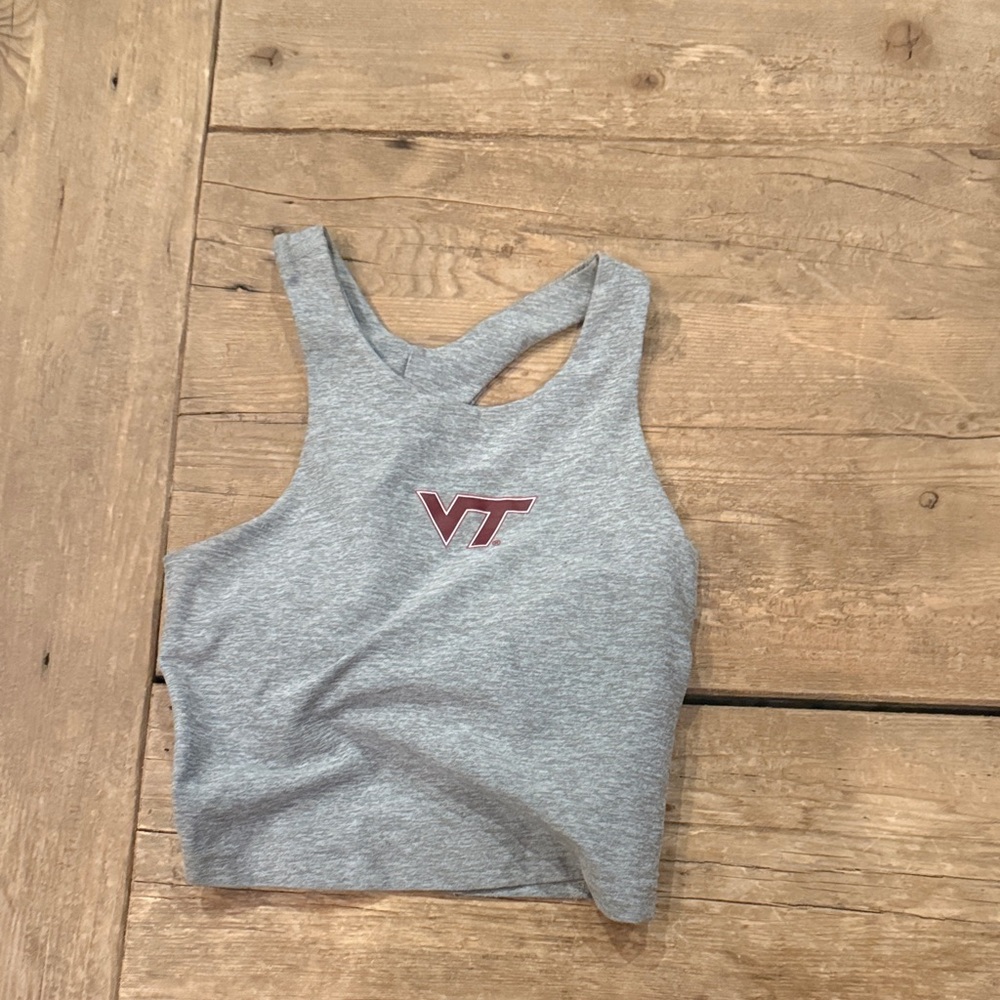 Beyond Yoga Gray Crop Top with Maroon Logo